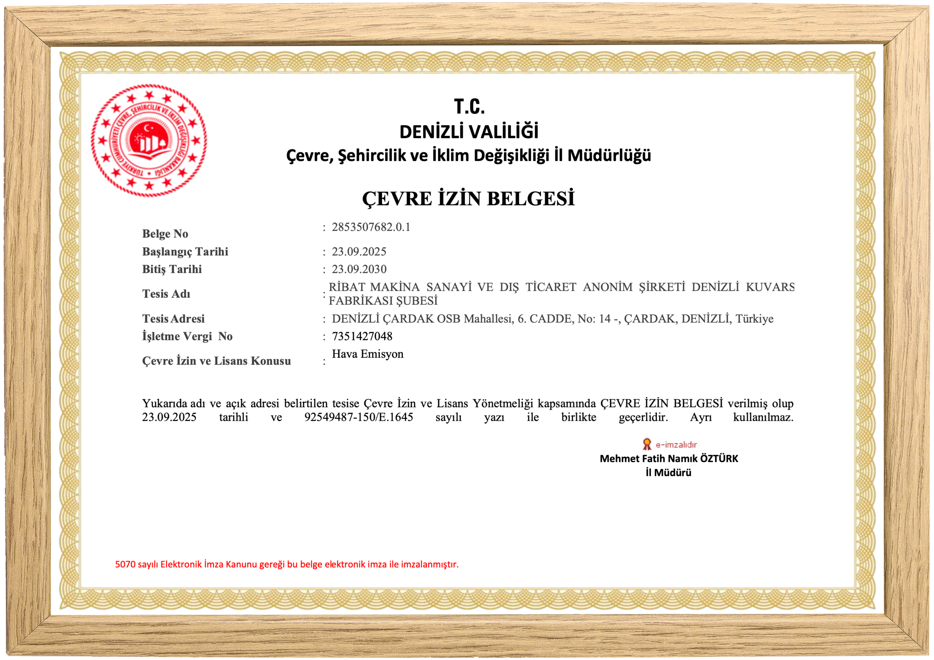 Çevre İzin Belgesi