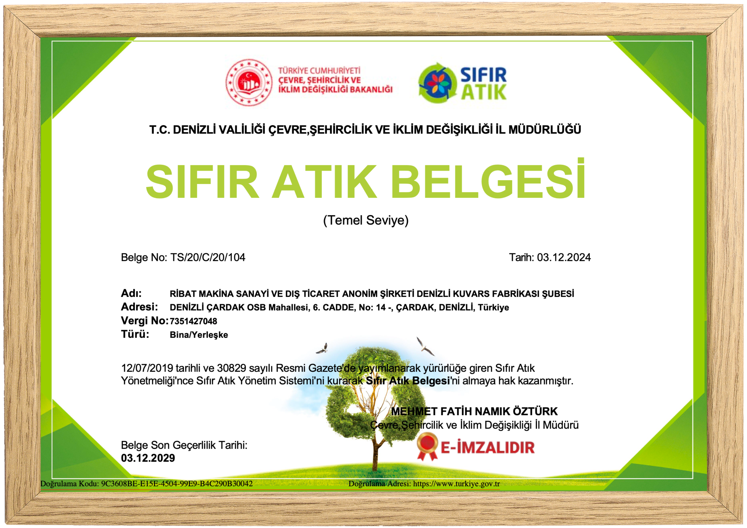 Sıfır Atık Belgesi