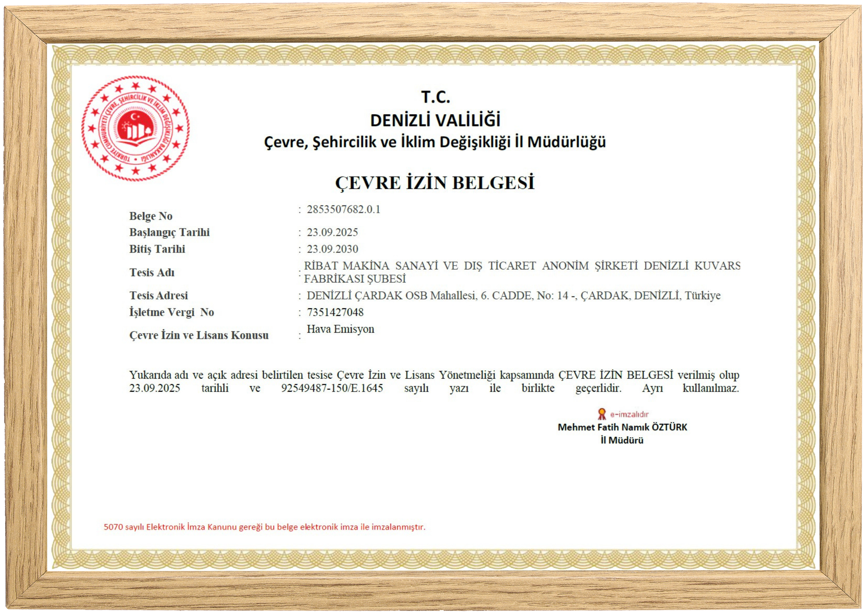 Çevre İzin Belgesi