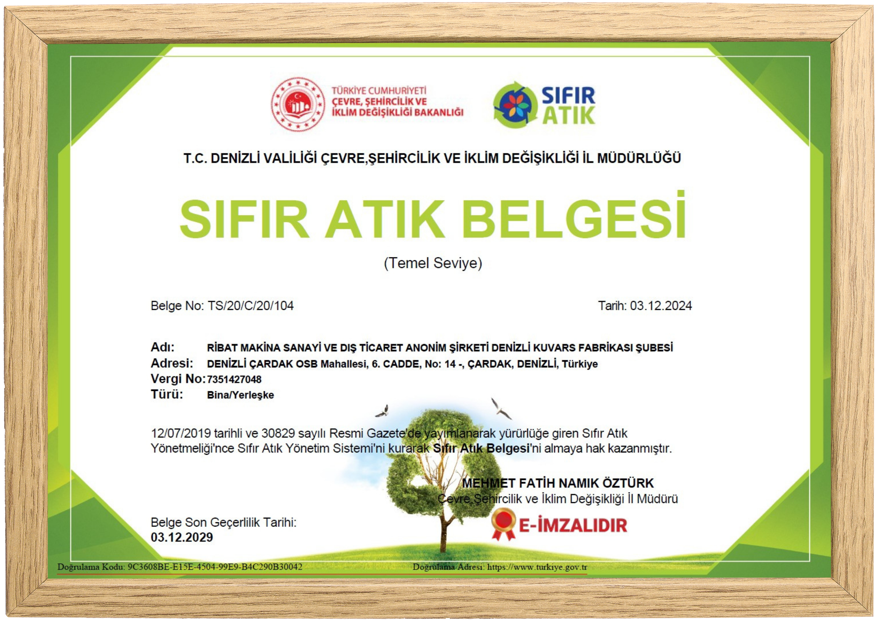 Sıfır Atık Belgesi