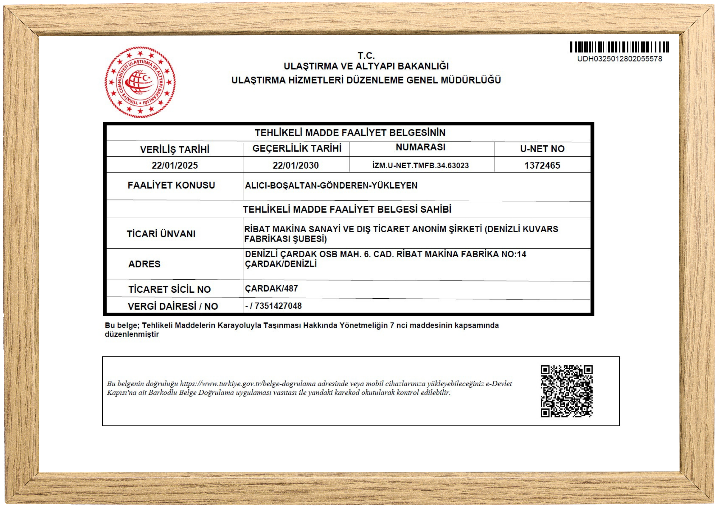 Tehlikeli Madde Faaliyet Belgesi